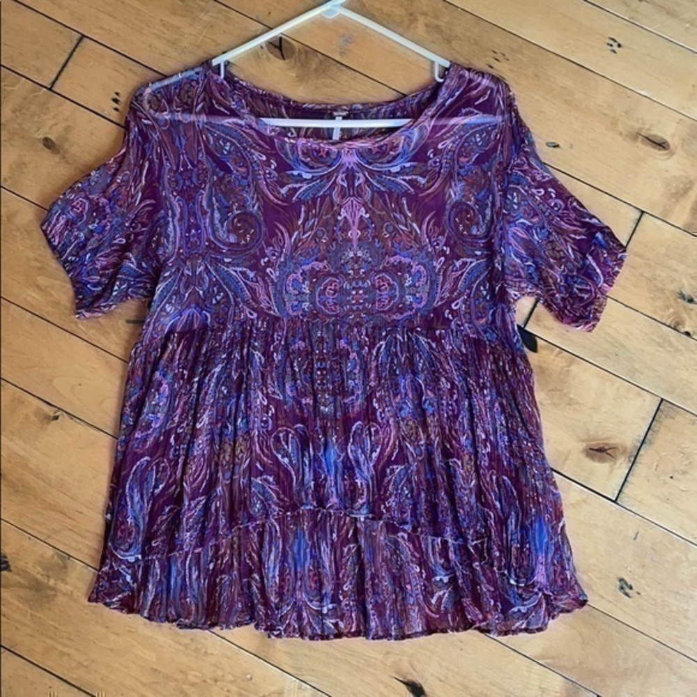 Free People Paisley Tiered Peasant Top in Plum and Blue